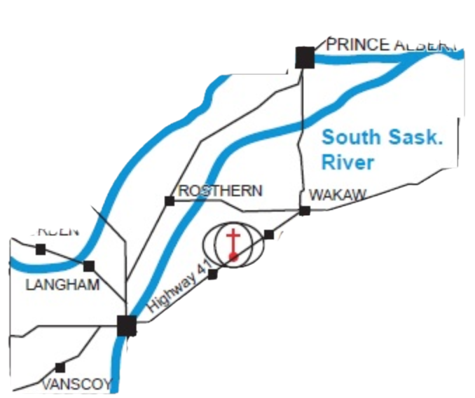 Map From Saskatoon to the Millennium Cross (HWY #41)